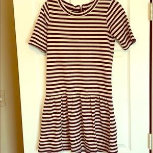 Navy and white striped drop waist dress